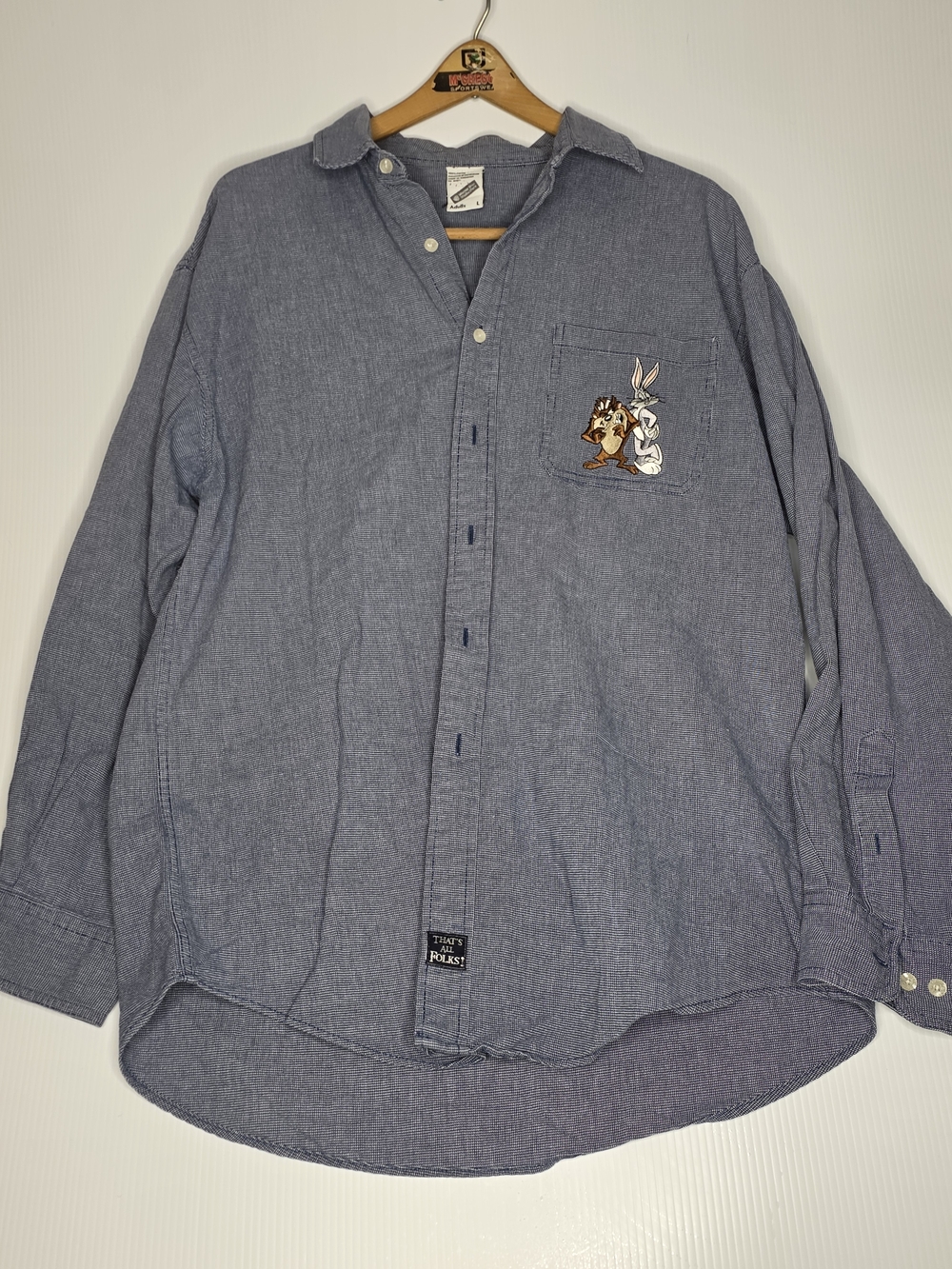 Vintage Warner Bros Studio Store Looney Tunes Denim Shirt L